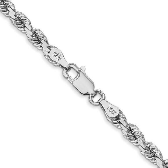 4mm 10k White Gold Solid Diamond Cut Rope Chain Bracelet, 7 Inch